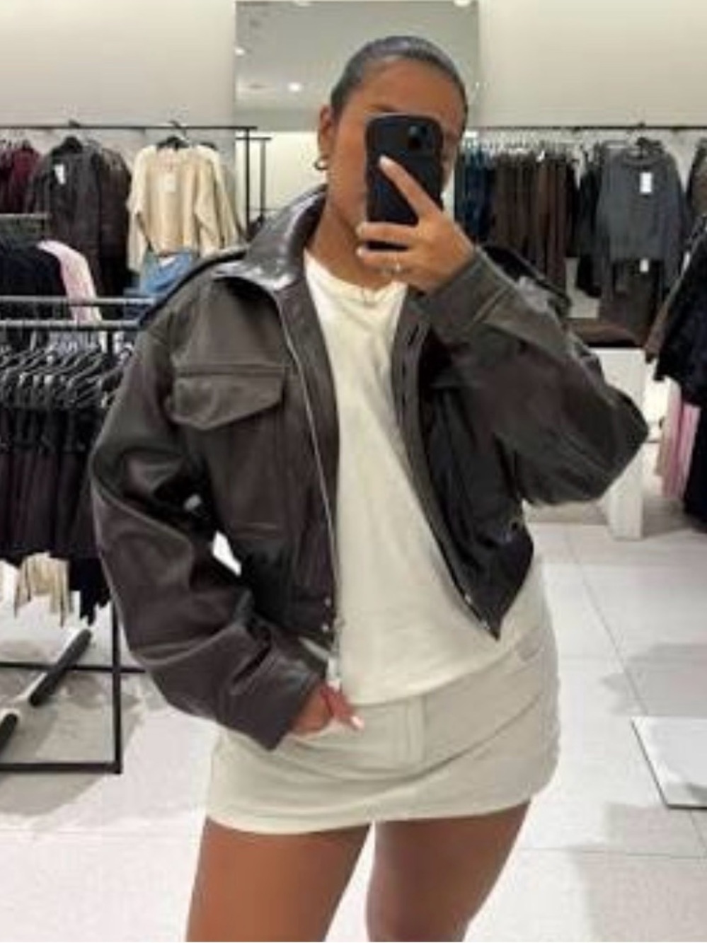 🔥🔥Zara brown Cropped faux Leather Jacket